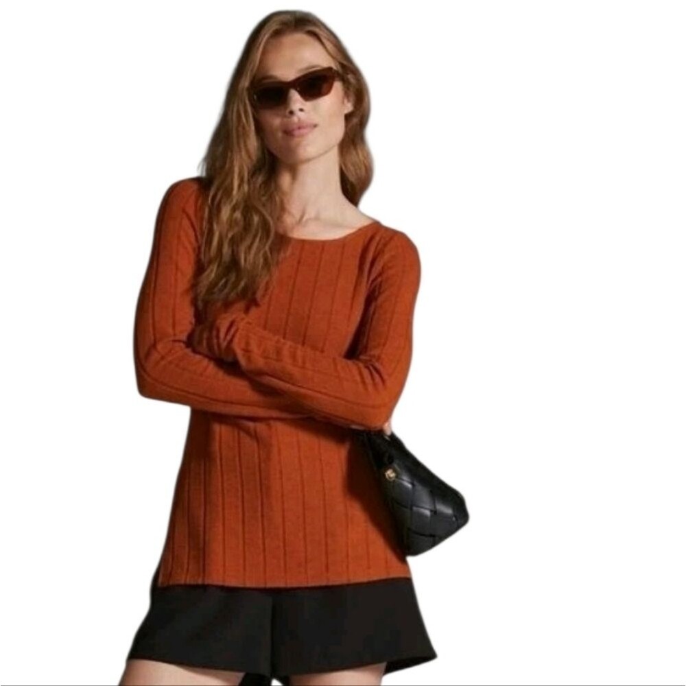 by anthropologie ribbed side-slit tunic rust orange size M